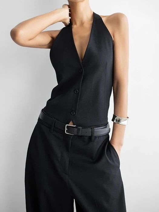 Back-Open Tailored Halter Neck Vest Back-Open Tailored Halter Neck Vest