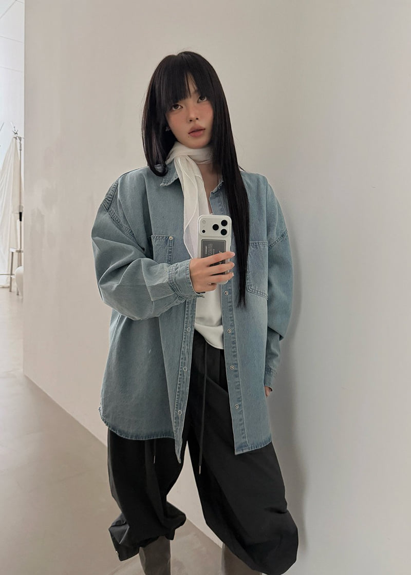Amood - Korean Women Fashion - #momslook - Brushed Denim Shirt