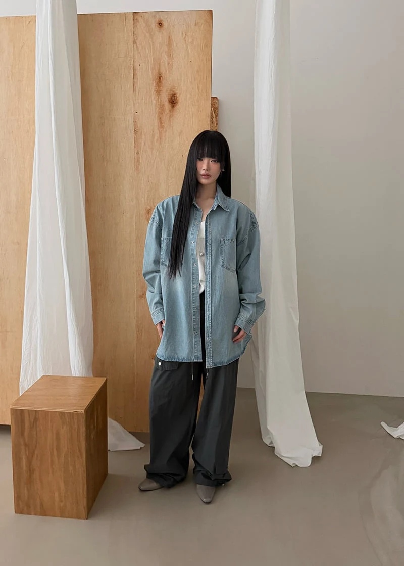 Amood - Korean Women Fashion - #momslook - Brushed Denim Shirt - 3