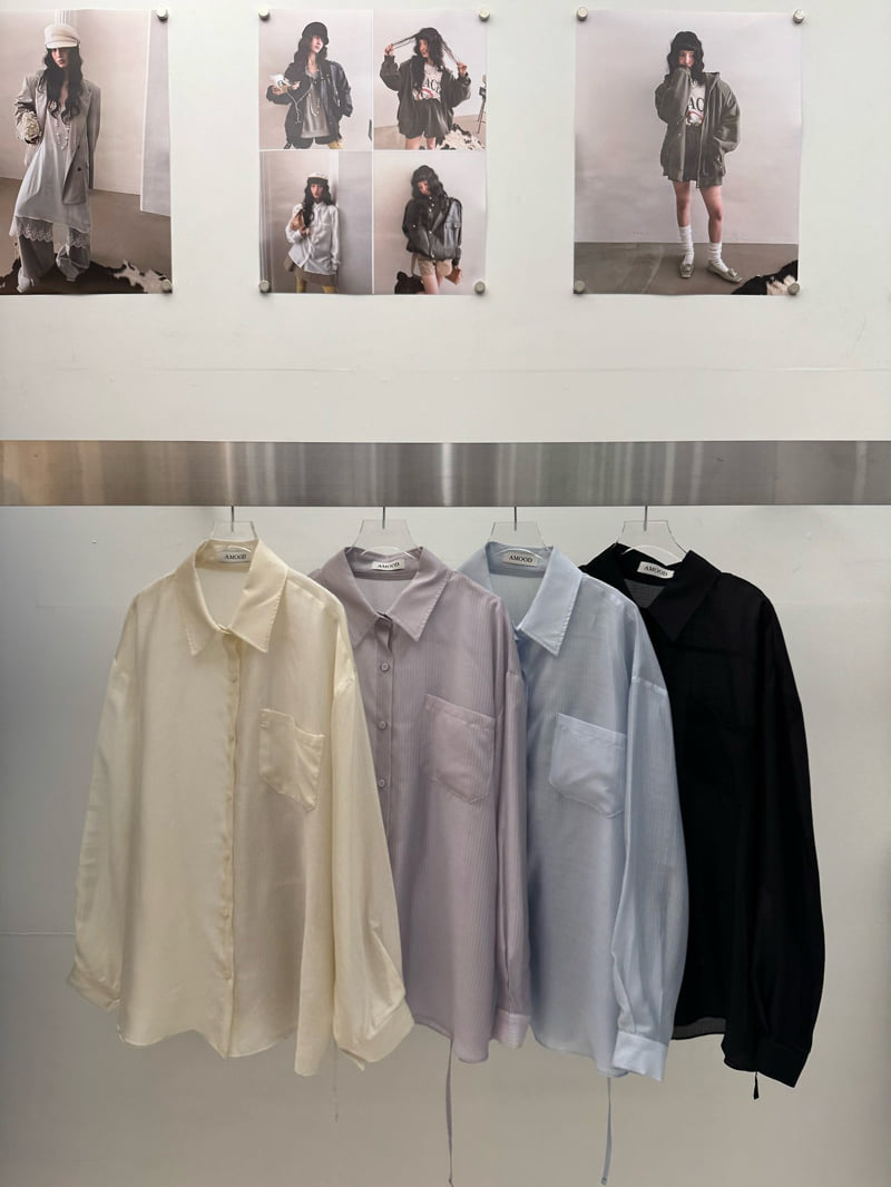 Amood - Korean Women Fashion - #momslook - Striped Belted Shirt - 6
