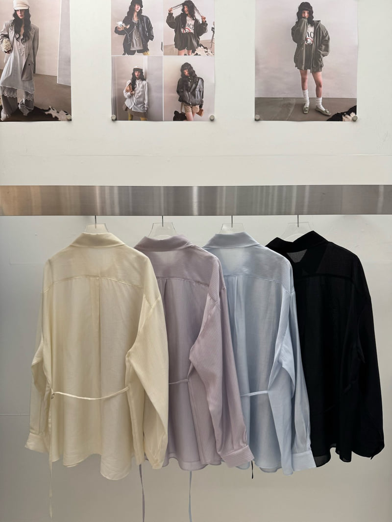 Amood - Korean Women Fashion - #momslook - Striped Belted Shirt - 8