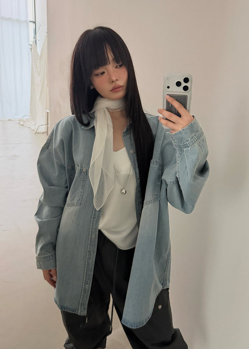 Amood - Korean Women Fashion - #womensfashion - Brushed Denim Shirt - 2