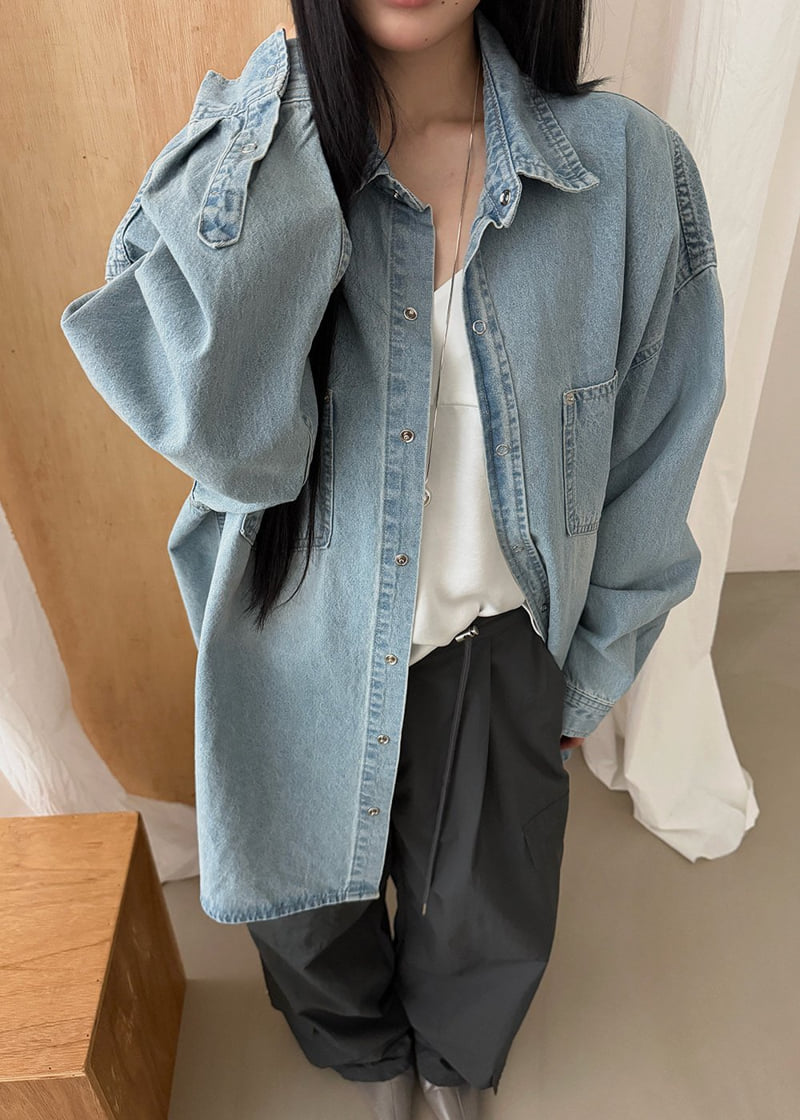 Amood - Korean Women Fashion - #momslook - Brushed Denim Shirt - 4
