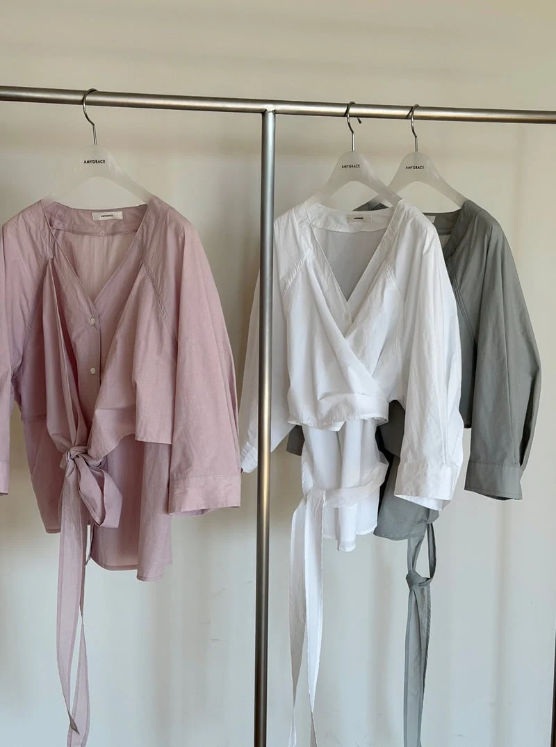 Amygrace - Korean Women Fashion - #momslook - Wrap V-Neck Blouse - 11