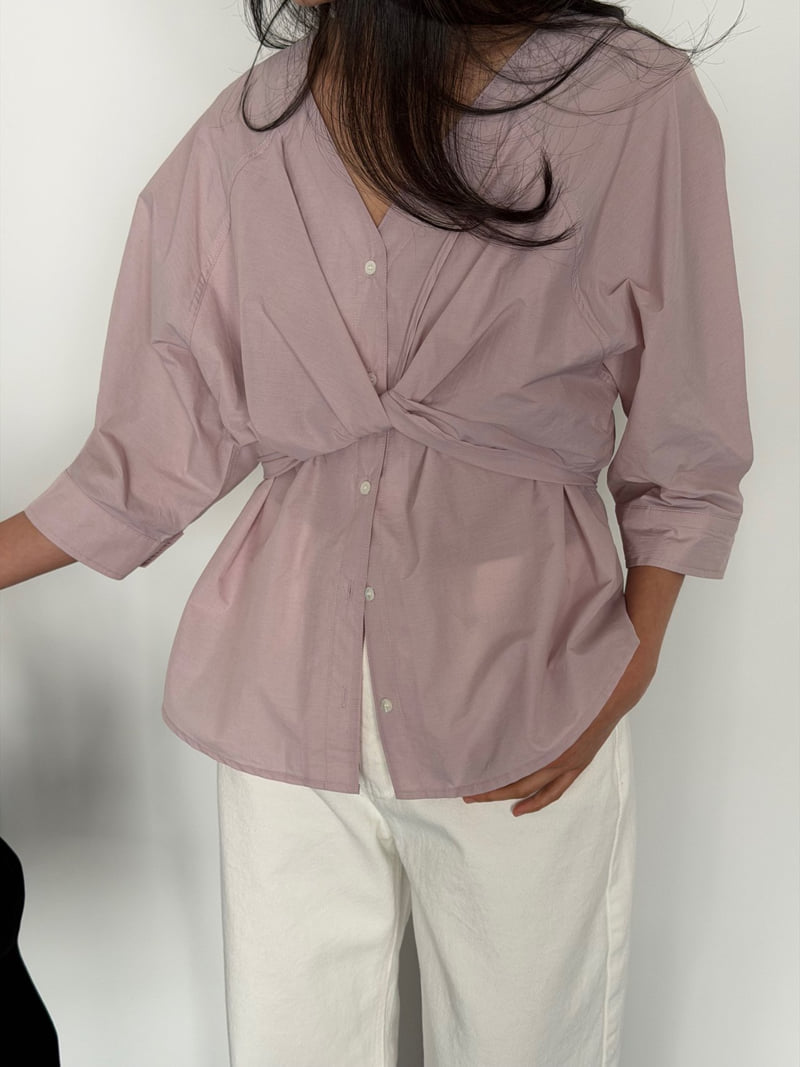Amygrace - Korean Women Fashion - #momslook - Wrap V-Neck Blouse - 3