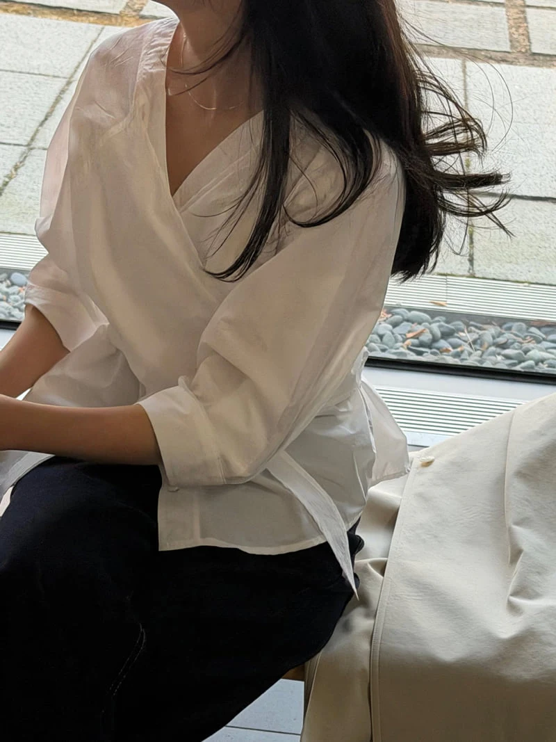 Amygrace - Korean Women Fashion - #momslook - Wrap V-Neck Blouse - 7