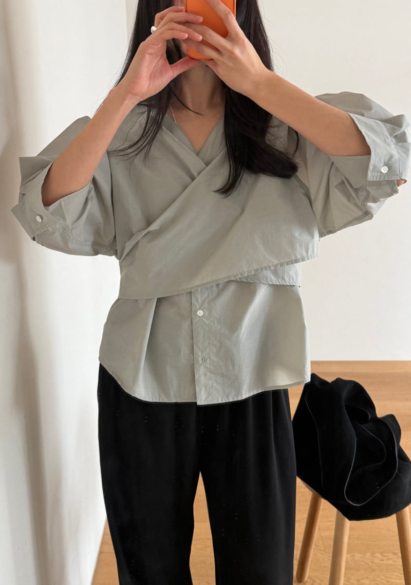 Amygrace - Korean Women Fashion - #momslook - Wrap V-Neck Blouse - 9