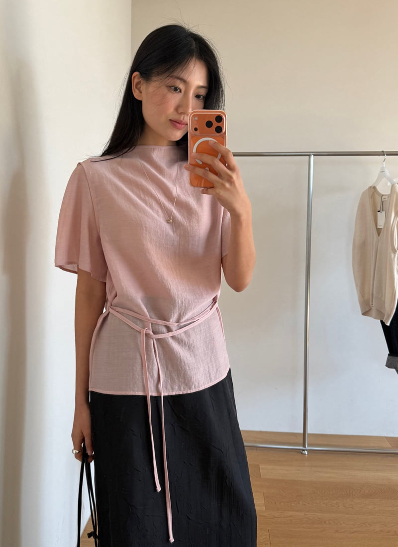 Amygrace - Korean Women Fashion - #momslook - Mock-Neck Short-Sleeve Blouse - 9