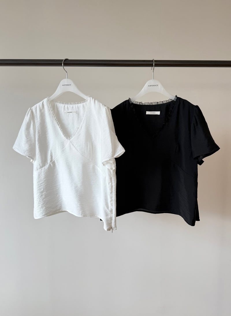 Amygrace - Korean Women Fashion - #momslook - Blossom V-Neck Blouse - 11