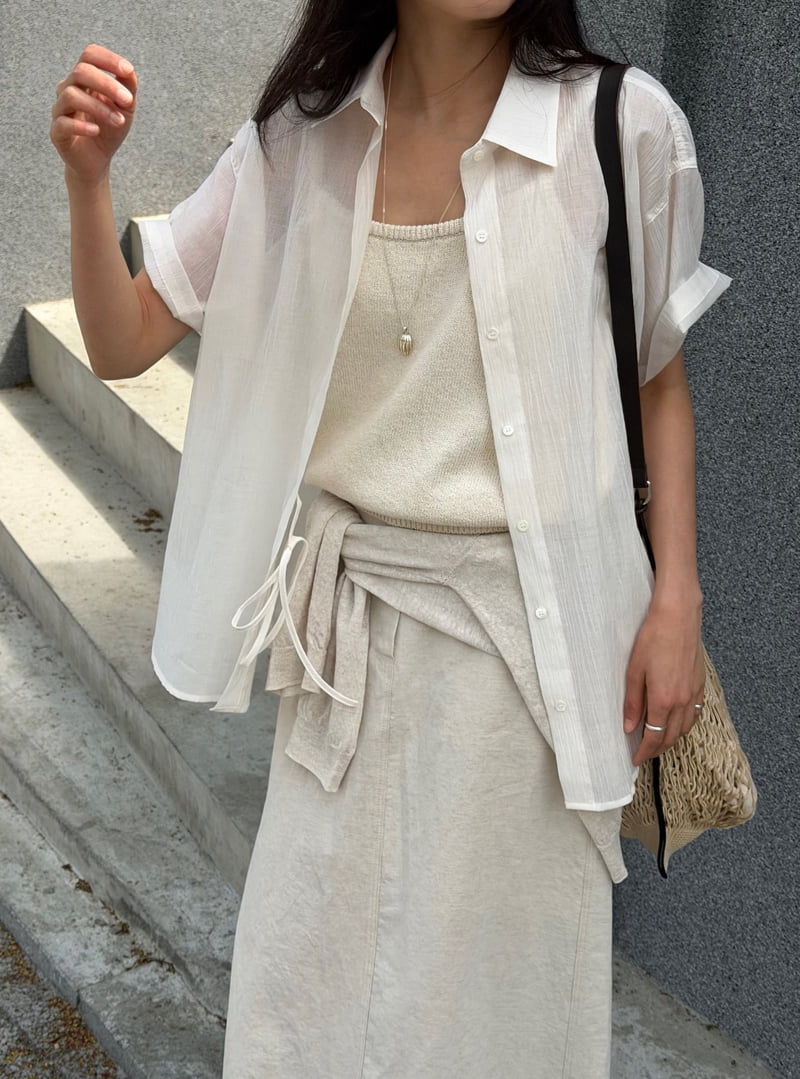 Amygrace - Korean Women Fashion - #momslook - Crinkled Short-Sleeve Shirt - 3