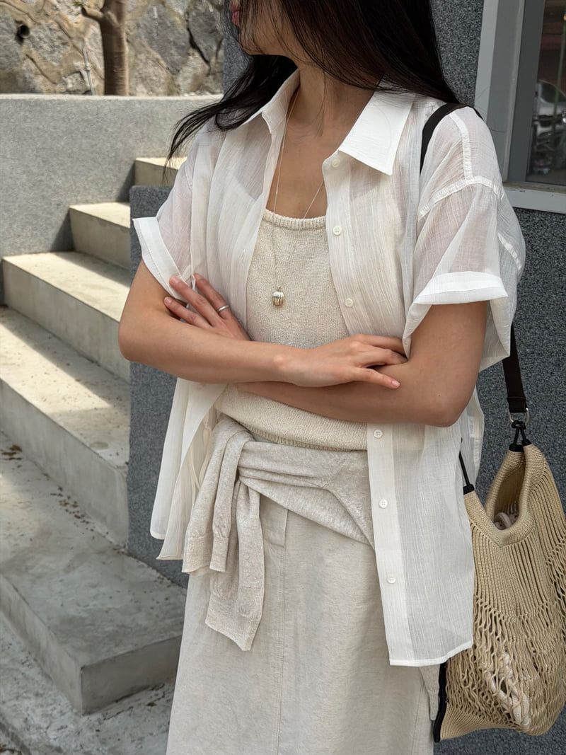 Amygrace - Korean Women Fashion - #momslook - Crinkled Short-Sleeve Shirt - 7