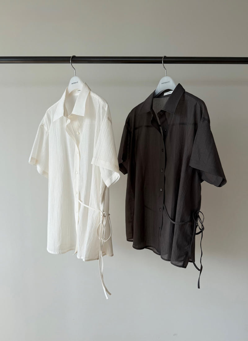 Amygrace - Korean Women Fashion - #momslook - Crinkled Short-Sleeve Shirt - 9