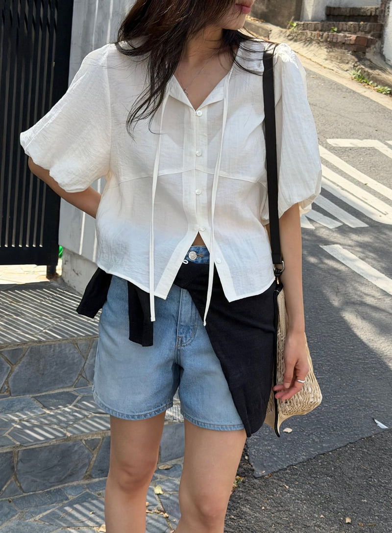 Amygrace - Korean Women Fashion - #momslook - Bell Puff Blouse - 2