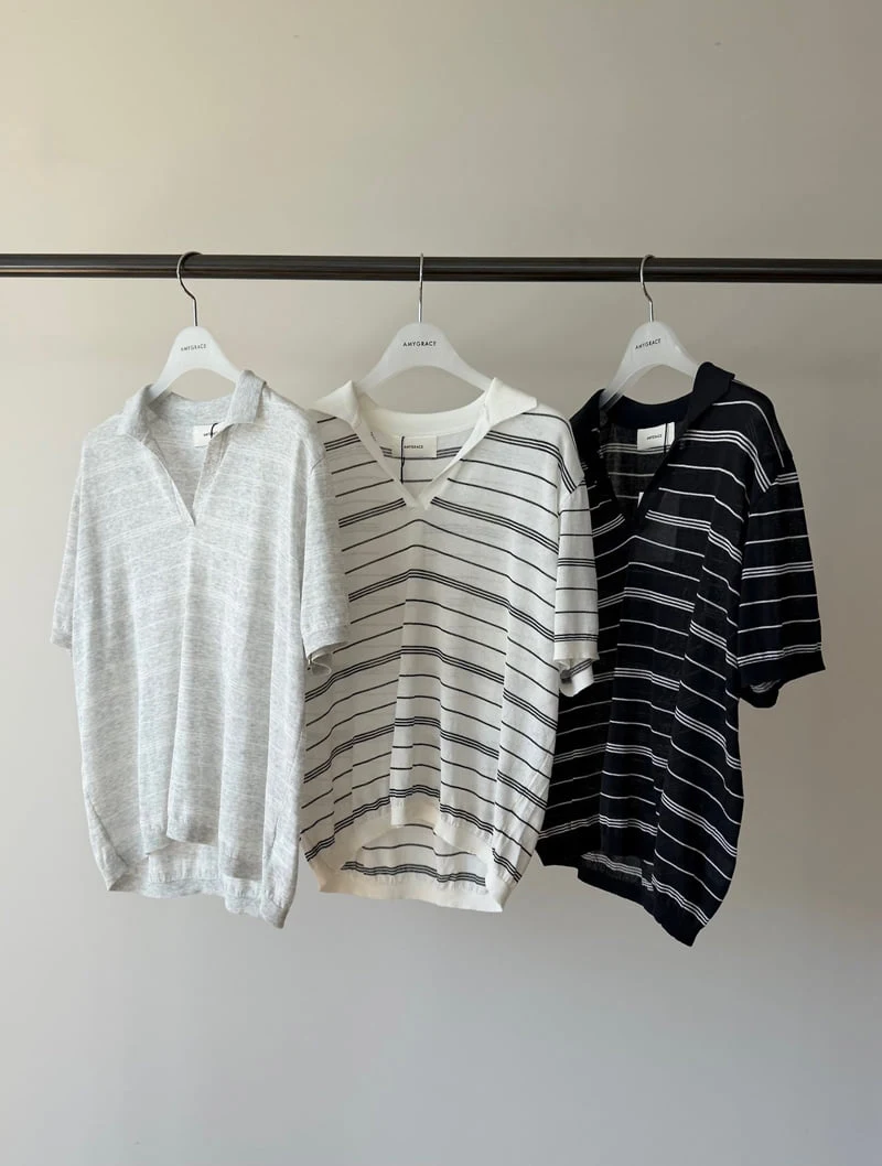Amygrace - Korean Women Fashion - #momslook - Romance Striped Collar Knit Top - 11