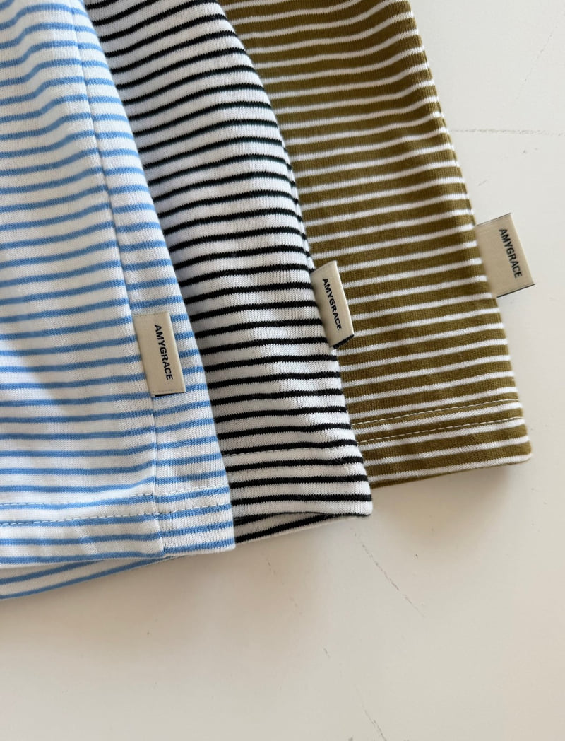 Amygrace - Korean Women Fashion - #momslook - Mini Cropped Stripe Tee - 2