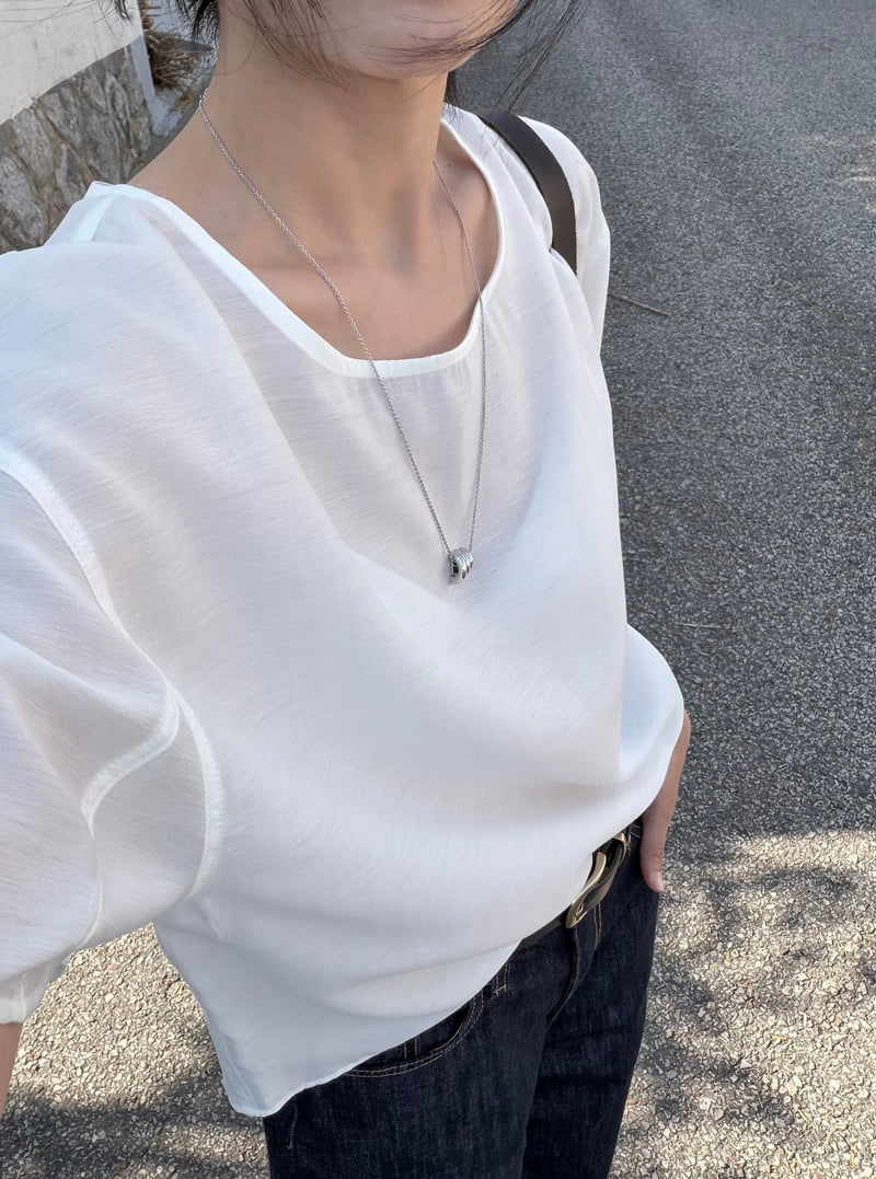 Amygrace - Korean Women Fashion - #momslook - Wave Neck Blouse - 8