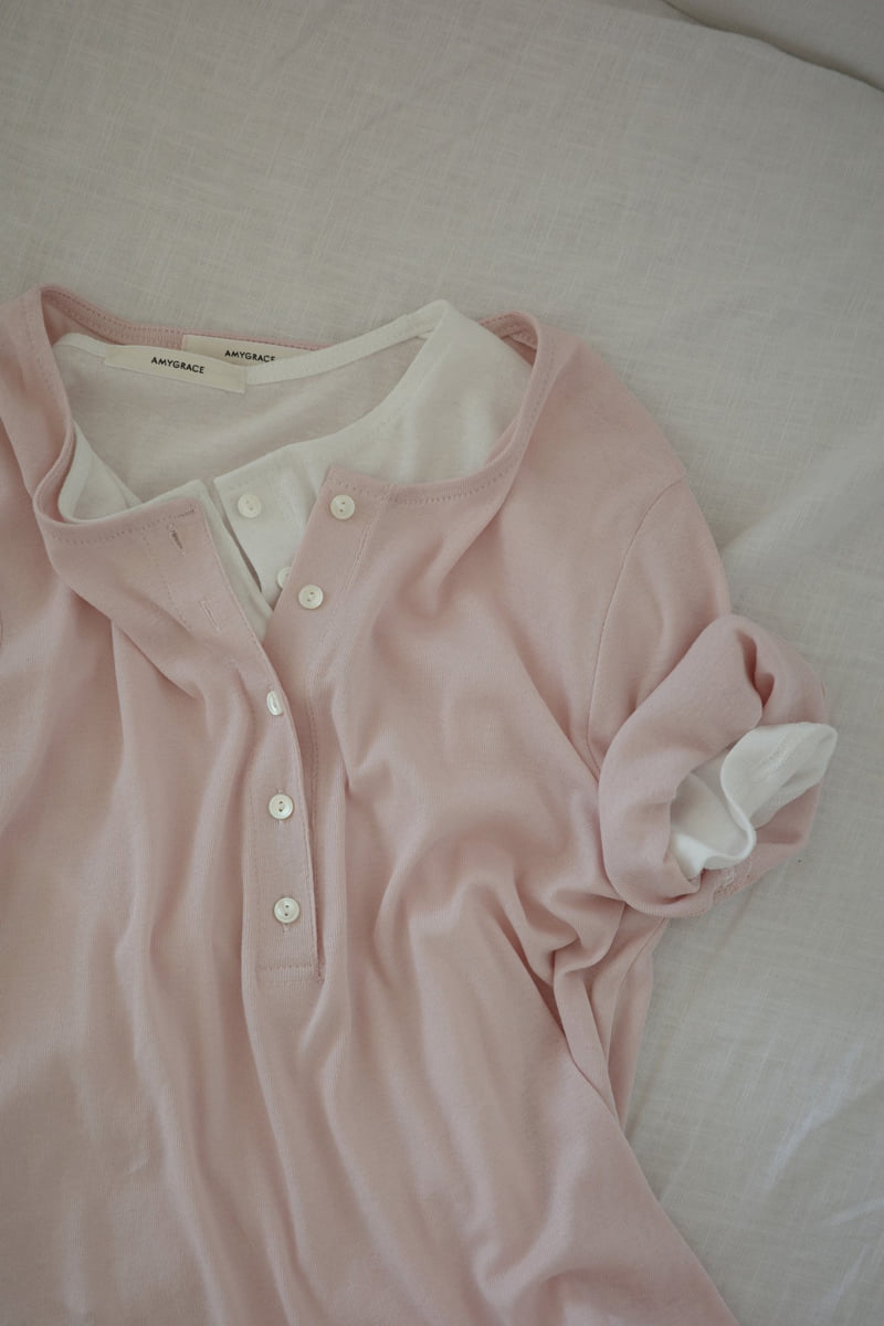 Amygrace - Korean Women Fashion - #momslook - Button Detail Tee