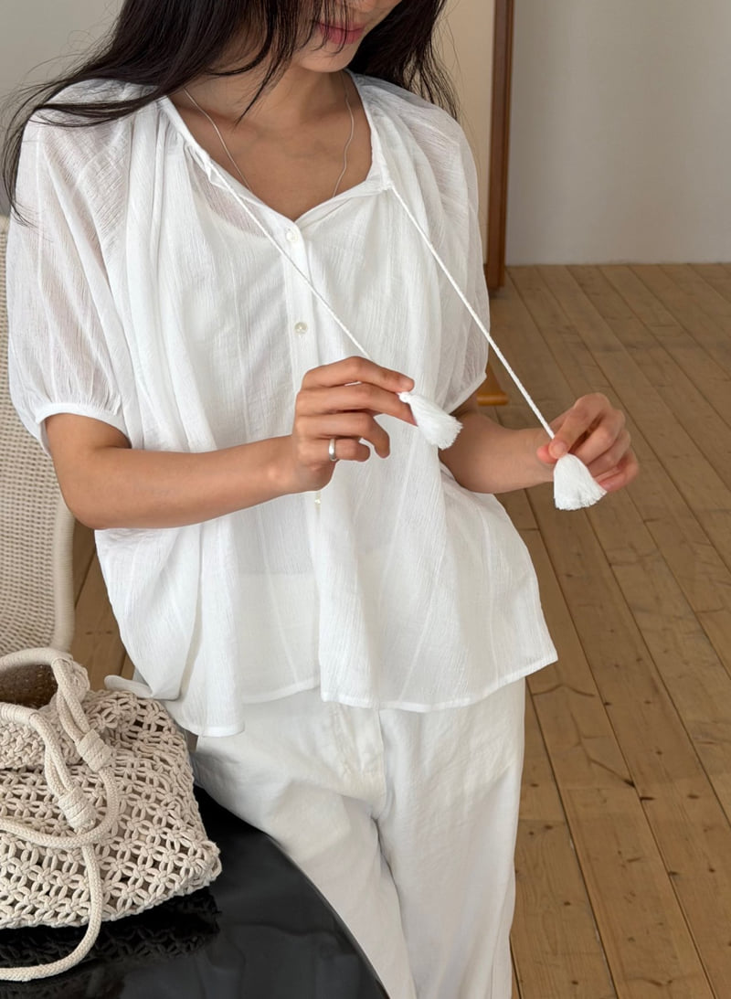 Amygrace - Korean Women Fashion - #momslook - Tassel Blouse - 9