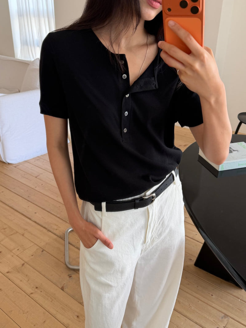 Amygrace - Korean Women Fashion - #pursuepretty - Button Detail Tee - 5