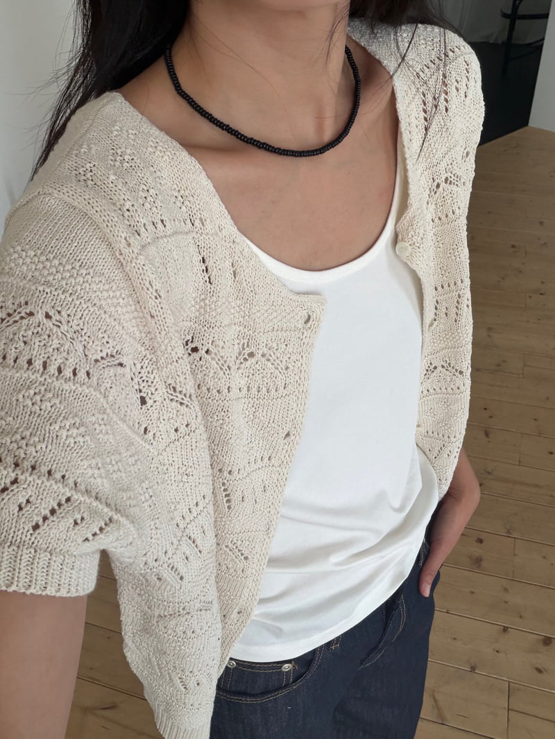 Amygrace - Korean Women Fashion - #pursuepretty - Oat Pointelle Cardigan - 3