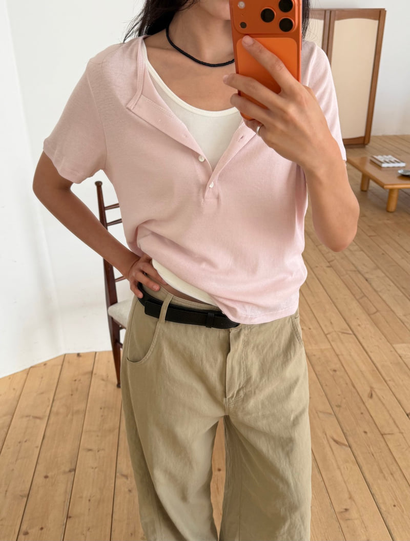 Amygrace - Korean Women Fashion - #shopsmall - Button Detail Tee - 8