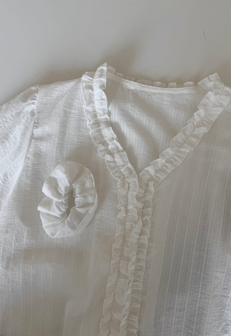Amygrace - Korean Women Fashion - #thelittlethings - Frill Blouse Scrunchie Set - 8