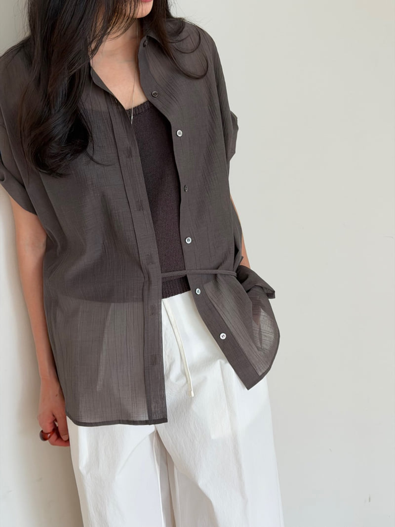Amygrace - Korean Women Fashion - #thelittlethings - Crinkled Short-Sleeve Shirt - 2