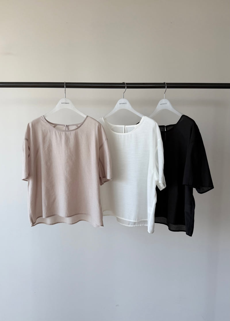 Amygrace - Korean Women Fashion - #vintageinspired - Wave Neck Blouse - 10