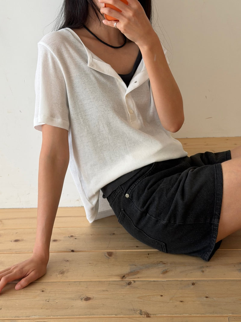 Amygrace - Korean Women Fashion - #vintageinspired - Button Detail Tee - 3