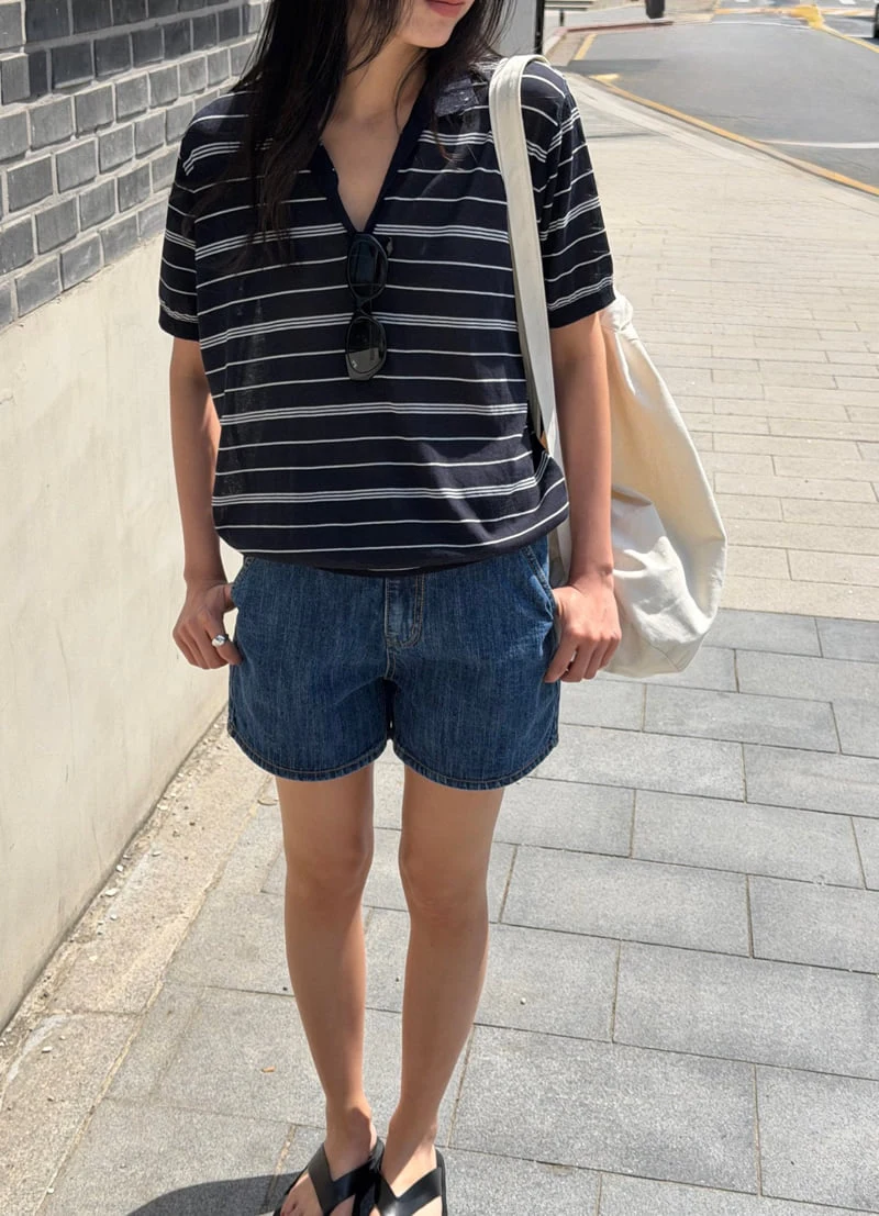 Amygrace - Korean Women Fashion - #vintagekidsstyle - Slub Denim Shorts - 7