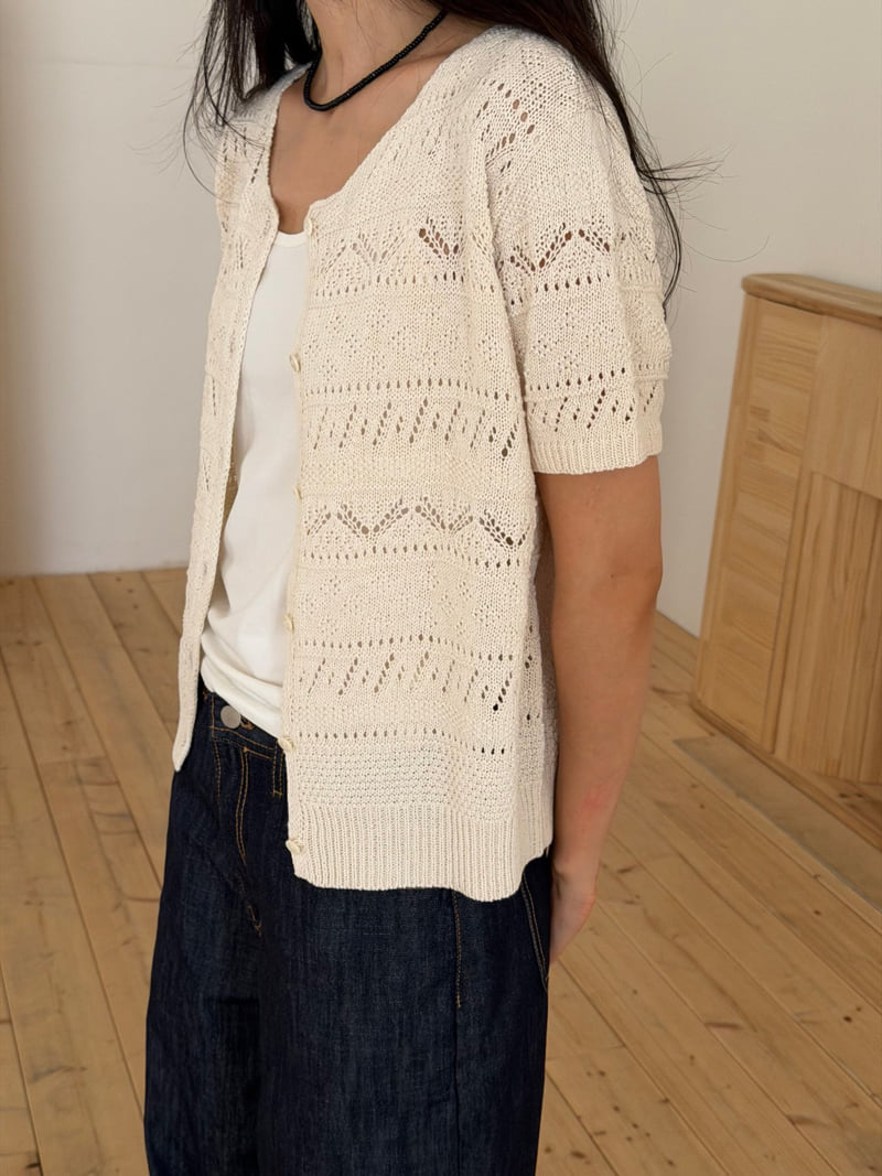 Amygrace - Korean Women Fashion - #vintagekidsstyle - Oat Pointelle Cardigan - 2