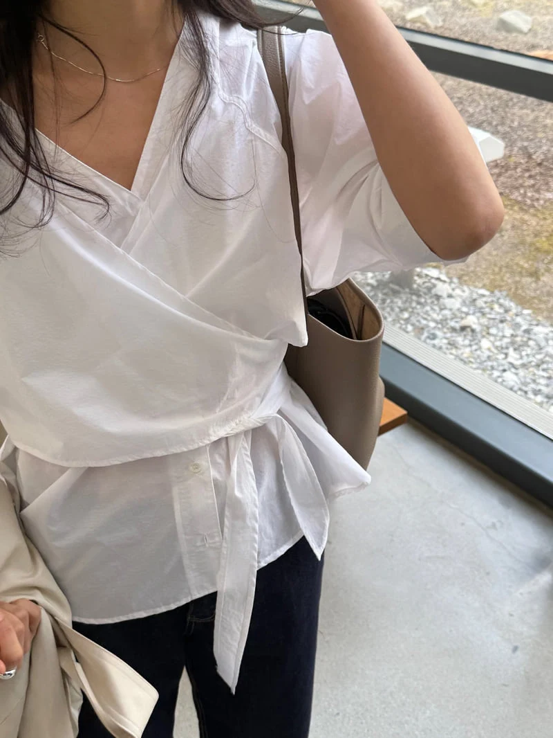 Amygrace - Korean Women Fashion - #womensfashion - Wrap V-Neck Blouse - 10