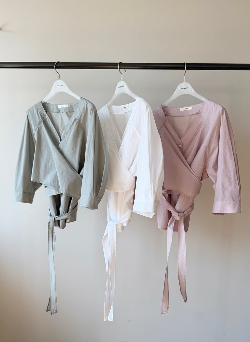 Amygrace - Korean Women Fashion - #womensfashion - Wrap V-Neck Blouse - 12