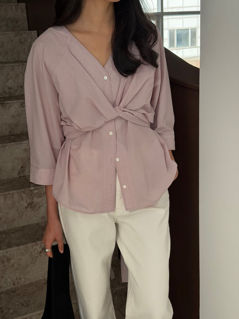 Amygrace - Korean Women Fashion - #momslook - Wrap V-Neck Blouse - 4