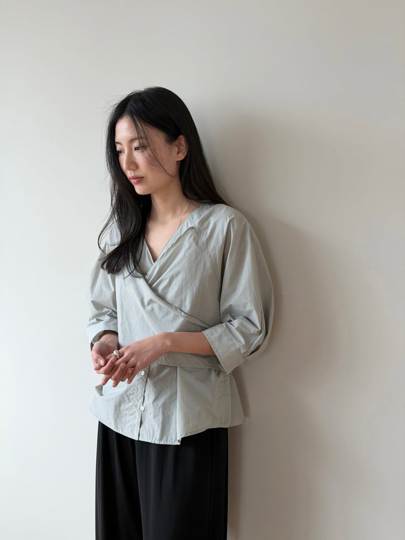 Amygrace - Korean Women Fashion - #womensfashion - Wrap V-Neck Blouse - 8