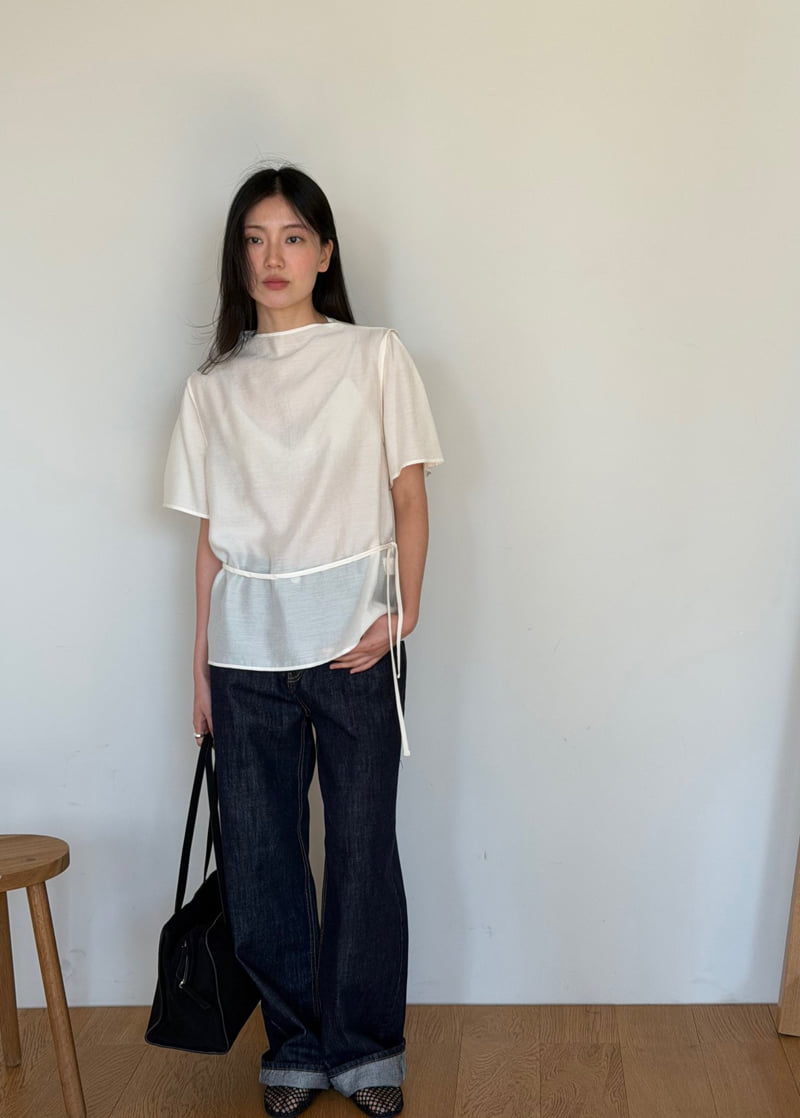 Amygrace - Korean Women Fashion - #womensfashion - Mock-Neck Short-Sleeve Blouse - 8