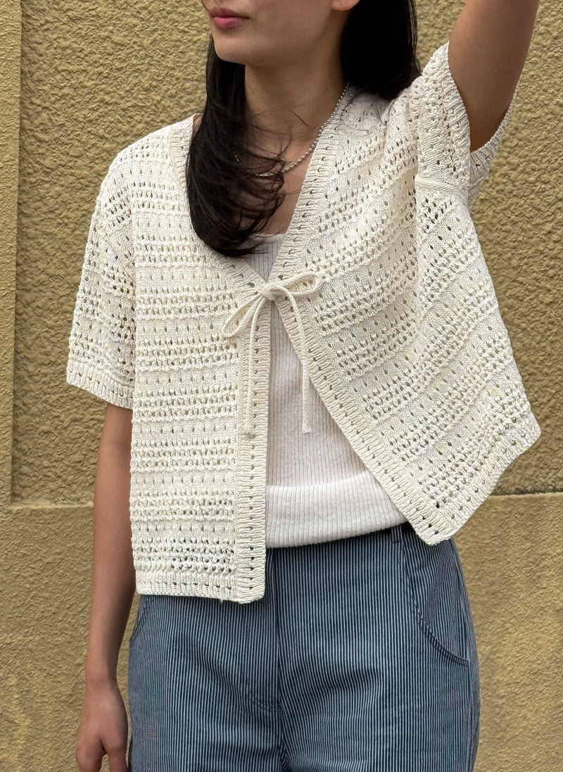 Amygrace - Korean Women Fashion - #womensfashion - Peanut Pointelle Cardigan - 3