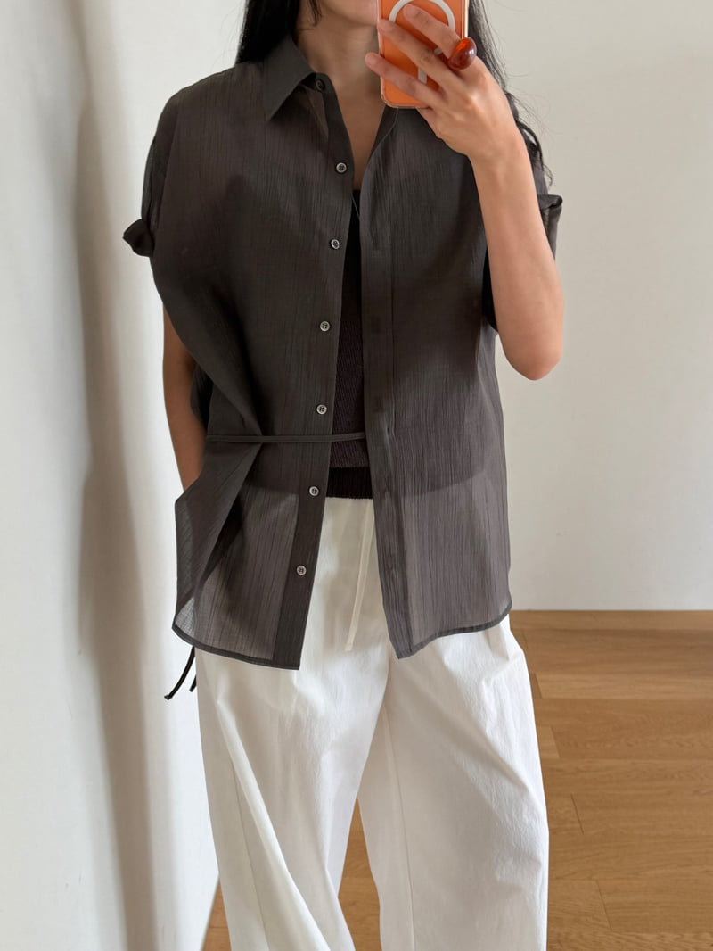 Amygrace - Korean Women Fashion - #momslook - Crinkled Short-Sleeve Shirt - 4