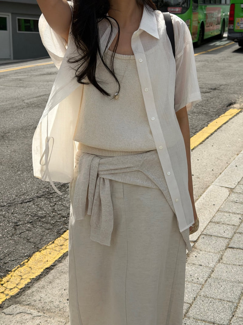 Amygrace - Korean Women Fashion - #womensfashion - Crinkled Short-Sleeve Shirt - 8