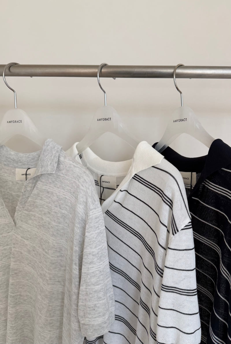Amygrace - Korean Women Fashion - #womensfashion - Romance Striped Collar Knit Top - 12
