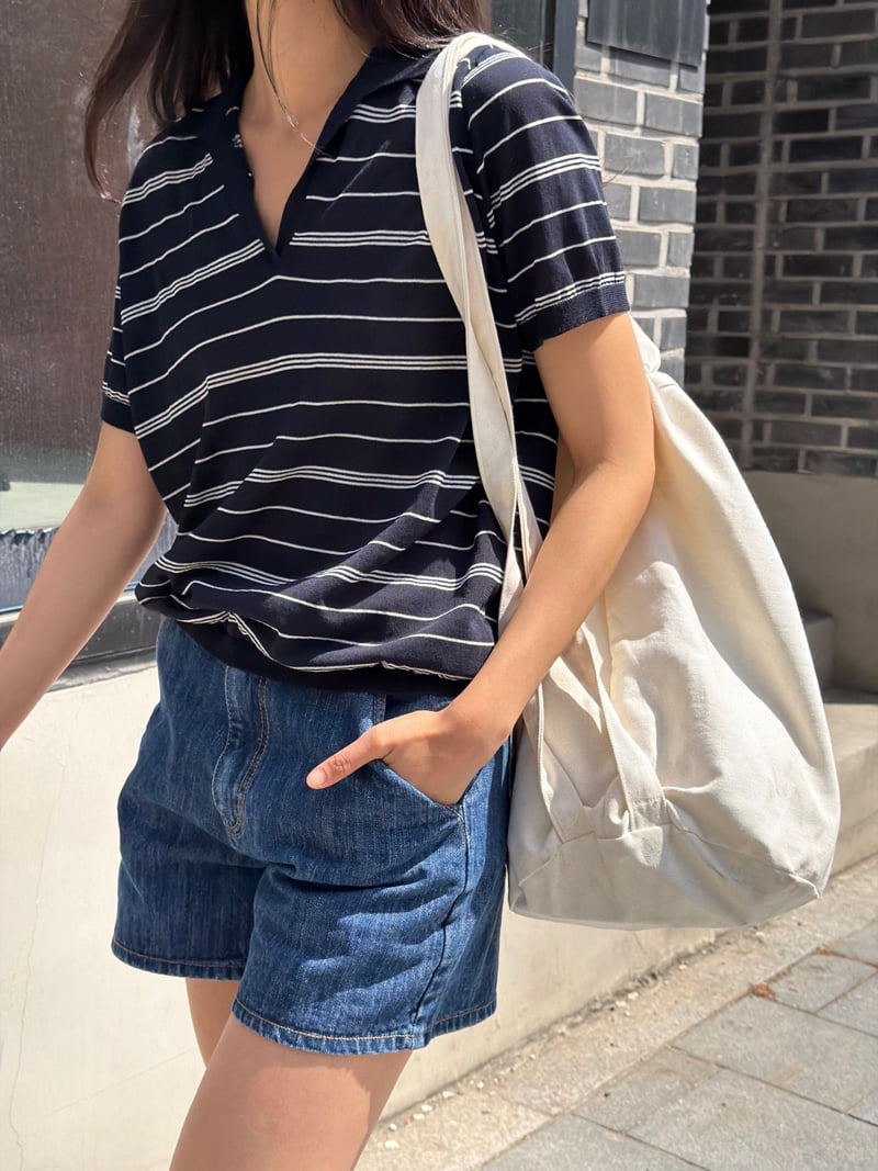 Amygrace - Korean Women Fashion - #womensfashion - Romance Striped Collar Knit Top - 8