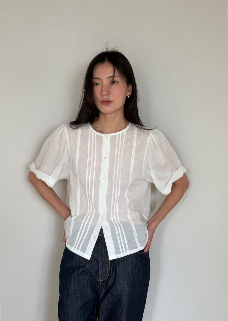 Amygrace - Korean Women Fashion - #womensfashion - Soft Pintuck Lace Blouse - 5