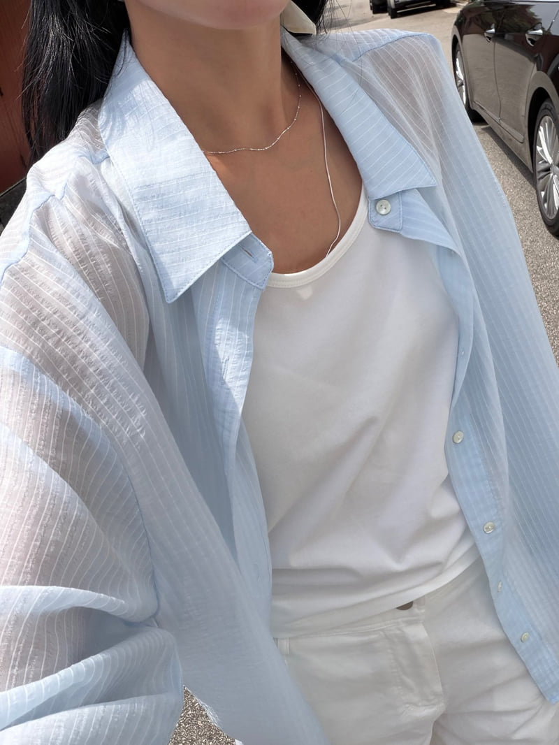 Amygrace - Korean Women Fashion - #momslook - Dolphin Stripe Shirt - 4