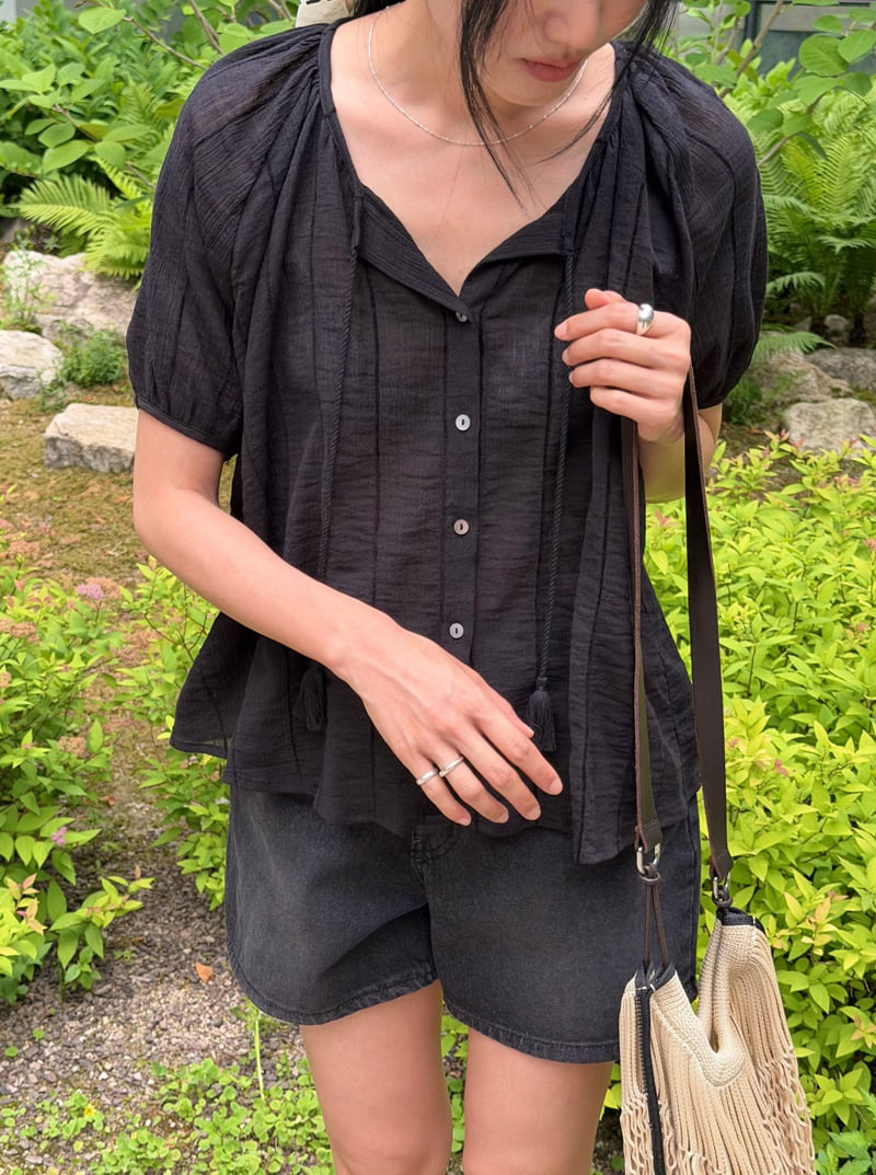 Amygrace - Korean Women Fashion - #momslook - Tassel Blouse - 4