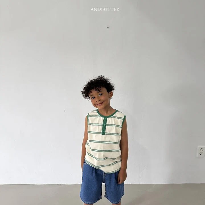 Andbutter - Korean Children Fashion - #kidzfashiontrend - Henley Stripe Sleeveless - 4