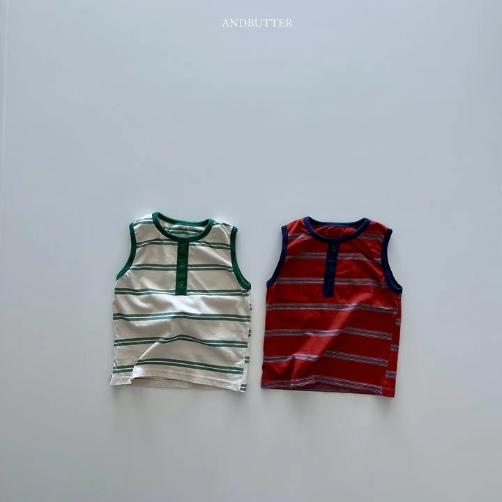 Andbutter - Korean Children Fashion - #kidsshorts - Henley Stripe Sleeveless