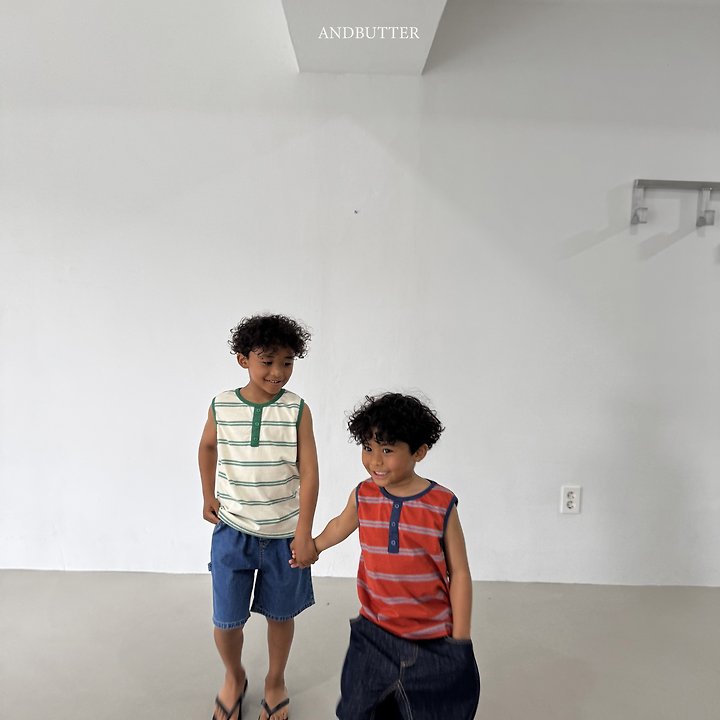 Andbutter - Korean Children Fashion - #kidzfashiontrend - Henley Stripe Sleeveless - 3