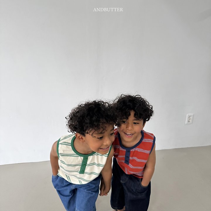 Andbutter - Korean Children Fashion - #magicofchildhood - Henley Stripe Sleeveless - 6
