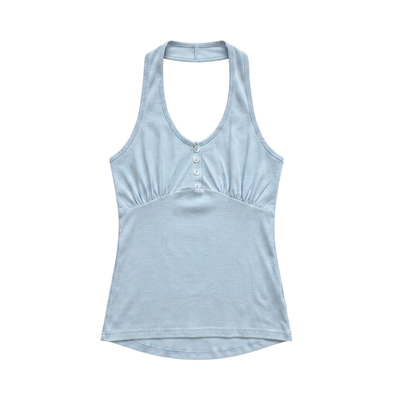 Auver_Fit - Korean Women Fashion - #momslook - Halter Shirring Sleeveless Top - 2