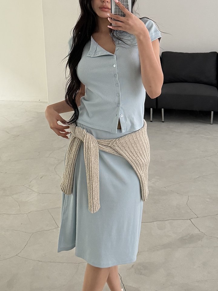 Baguette - Korean Women Fashion - #momslook - Button Set (Cardigan + Skirt) - 3